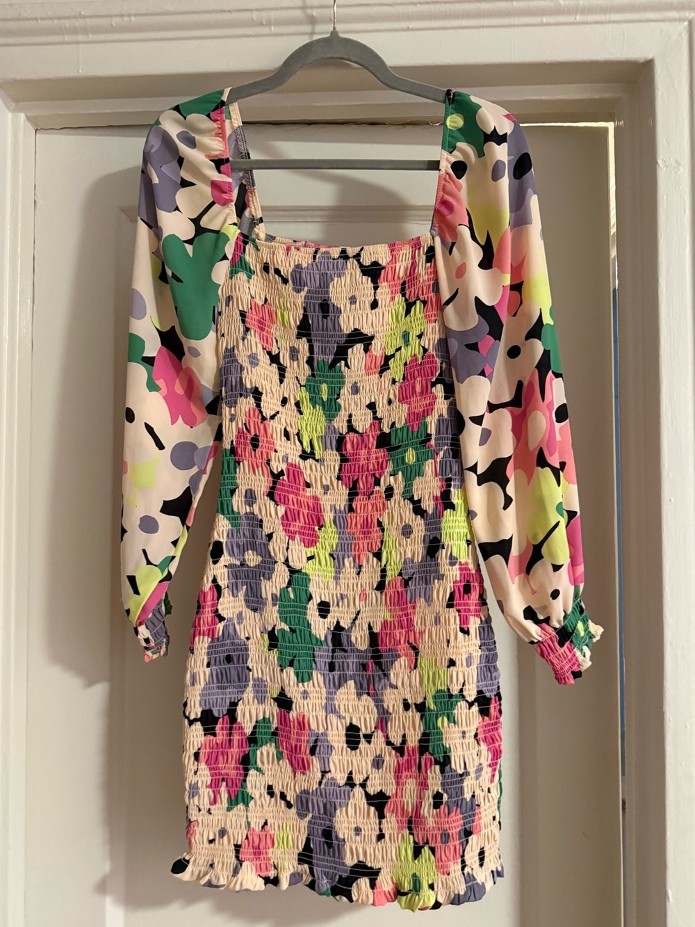 ROW A Square Neck Smocked Floral Mini Dress | size S
